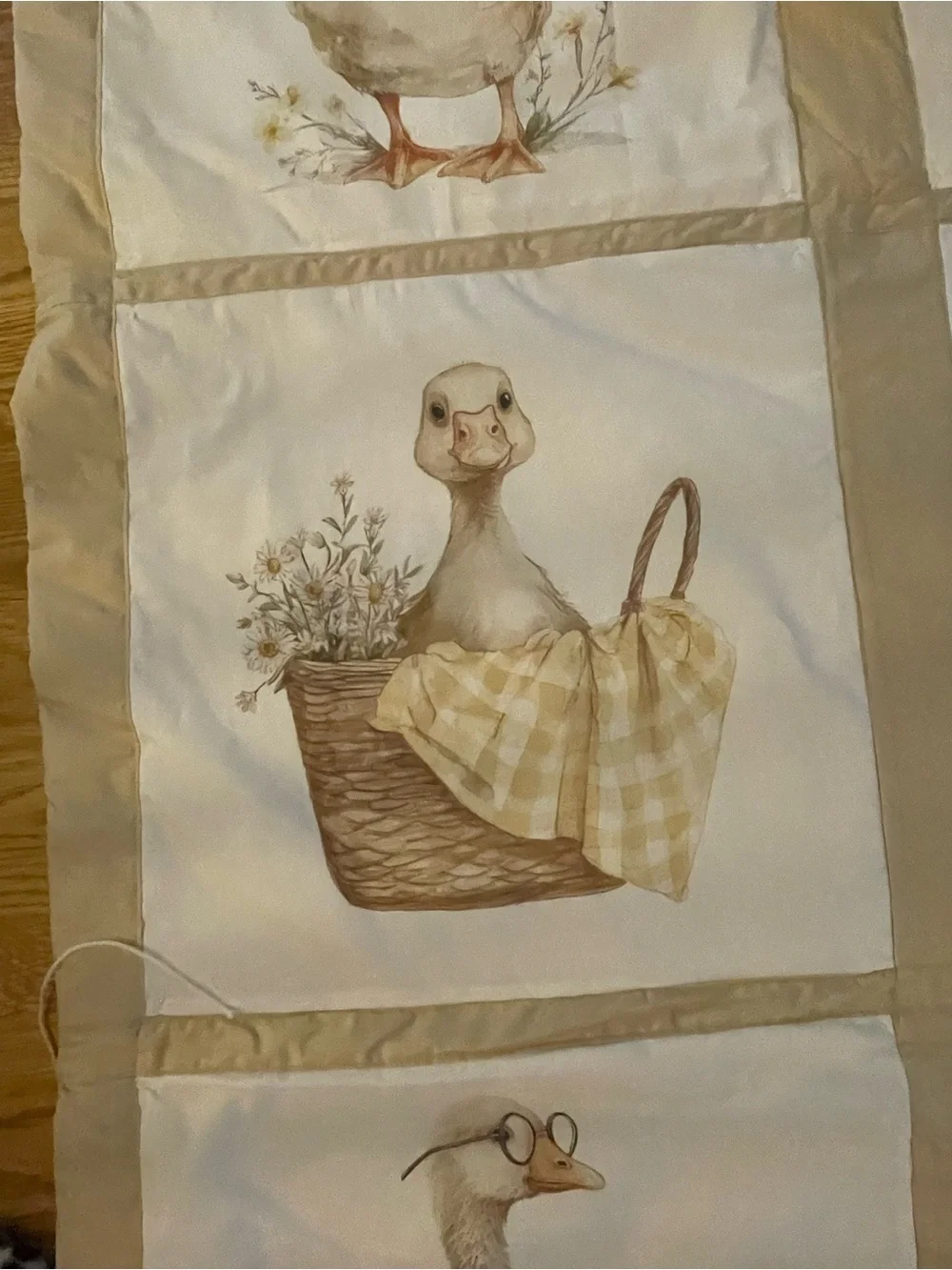 Silly Goose Crib Size Panel Quilt - Neutral Beige & Cream